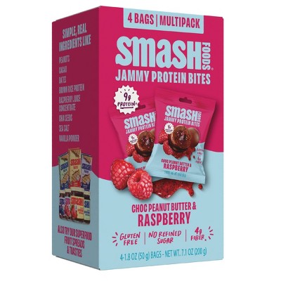 Smash Foods Gluten Free Choc Peanut Butter & Raspberry Jam Protein Bites - 9g Protein - 7.1oz/4pk