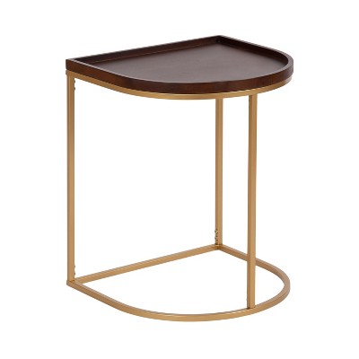 Kate and Laurel Dorrah Half Circle Wood Side Table, 18x16x22, Walnut Brown and Gold