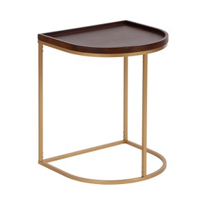 Kate and Laurel Dorrah Half Circle Wood Side Table, 18x16x22, Walnut Brown and Gold - 1 of 4