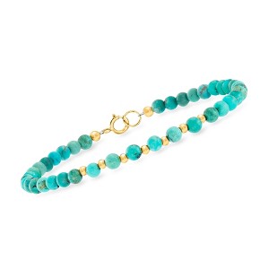 Ross-Simons 4-4.5mm Turquoise Bead Bracelet in 10kt Yellow Gold - 1 of 4