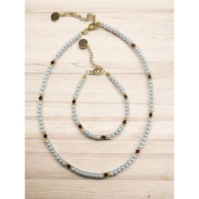 july ruby red crystal - silver bracelet/necklace set