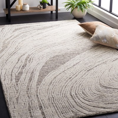 Hand-Tufted Ivory and Charcoal Wool Abstract Area Rug, 5' x 8'
