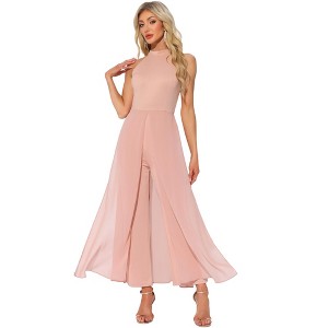 INSPIRE CHIC Women's Sleeveless Halter Neck Elegant Wedding Cocktail Dressy Jumpsuits - 1 of 4