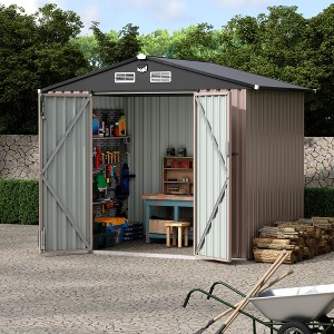 6x8 ft Outdoor Storage Shed with Solar Light, Large Outdoor Tool Storage with Lockable Doors and Sloping Roof, Metal Garden Shed for Backyard Patio - 1 of 4