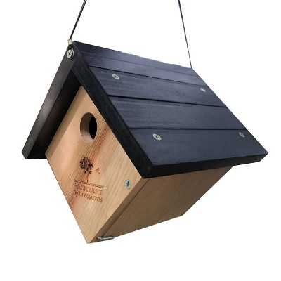 11.8" Triangle Wood Birdhouse Tan/Black - Backyard Expressions