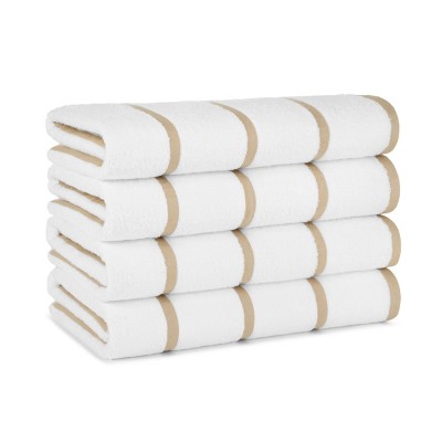 Arkwright Las Rayas Striped Pool Towels (4-Pack), 30x60 in., 100% Ring Spun Cotton - Beige