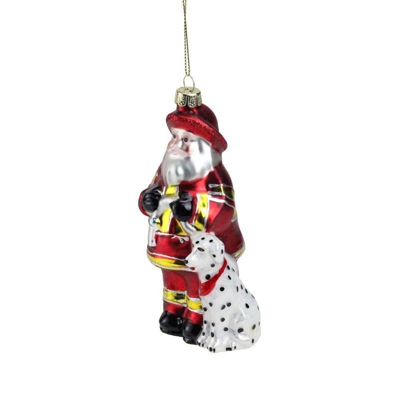 NORTHLIGHT 5" Fireman Santa Claus with Dalmatian Christmas Ornament - Red/White, 2 of 4