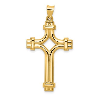 Black Bow Jewelry Men's 14k Yellow Gold Polished 2D Flanched Cross Pendant, 24 x 46mm