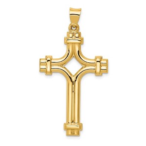 Black Bow Jewelry Men's 14k Yellow Gold Polished 2D Flanched Cross Pendant, 24 x 46mm - 1 of 4
