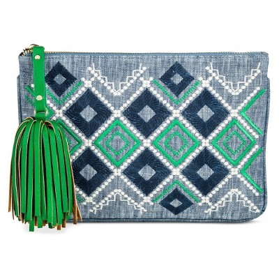 Women's Embroidered Chambray Clutch-Merona&#8482;