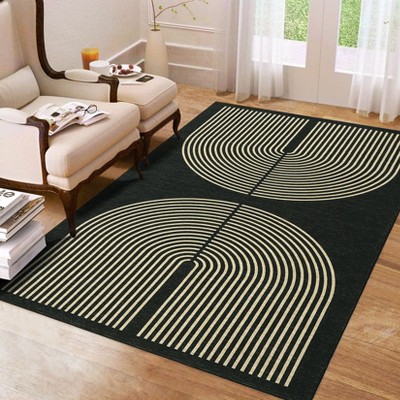 Modern Geometric Stripes Arch Rug Soft Low Pile Indoor Floor Area Rug Contemporary Carpet Rug for Living Room Bedroom