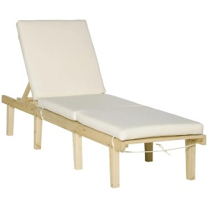 Resenkos Adjustable Chaise Lounge Chair - 4-Way Backrest Cushion, Reclining Beach Chair for Deck, Pool & Lawn Relaxation, Natural Wood - 1 of 4