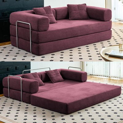 JOYRACER 81.6" King Size Convertible Sleeper Sofa Bed with 2 Pillows, Folding Mattress Couch, Removable Washable Floor Sofa for Small Spaces