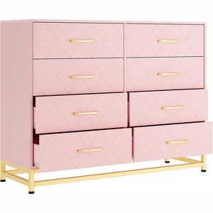 8 Drawer Dresser TV Stand for Bedroom, Modern Wooden Chest of Drawers, Wide Storage Organizer with Metal Handles & Legs, Entertainment Center, Pink - 1 of 4