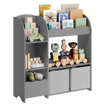 SONGMICS Toy and Book Organizer for Kids, Kids Bookshelf and Toy Storage, Storage Organizer with 2 Storage Boxes