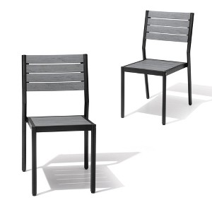 Crestlive Products Outdoor Stackable Dining Chair Armless Patio Chair Set of 2 Aluminum Frame with Wood Plastic Composite Seat and Back - 1 of 4