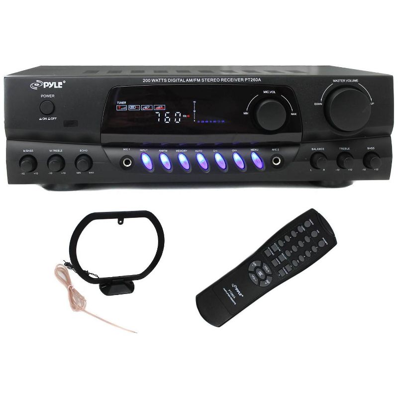 Pyle PT260A 200W 8-Ohm Home Digital AM FM Stereo Receiver Theater Audio, Black, 1 of 7