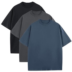 Blu Rock Men's Oversized Heavyweight Cotton Crew Neck Short Sleeve Tee Loose Fit Tops-3 Pack - 1 of 3