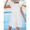 Coolmee Women's Beach Dress V Neck Cap Flutter Sleeve Pleated Mini Dress White S - 2 of 4