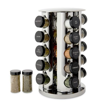 Kamenstein 20 Jar Revolving Countertop Spice Rack With Spices Included Free Spice Refills For 5 Years Polished Stainless Steel With Black Caps Target