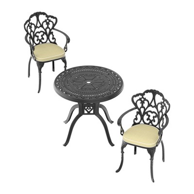 ?Vynxaria 3-Piece Cast Aluminum Patio Furniture Set with Brown Cushions ¨C Elegant & Comfortable