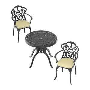 ?Vynxaria 3-Piece Cast Aluminum Patio Furniture Set with Brown Cushions ¨C Elegant & Comfortable - 1 of 4