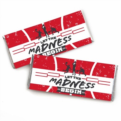 Big Dot of Happiness Red Basketball - Let The Madness Begin - Candy Bar Wrapper College Basketball Party Favors - Set of 24