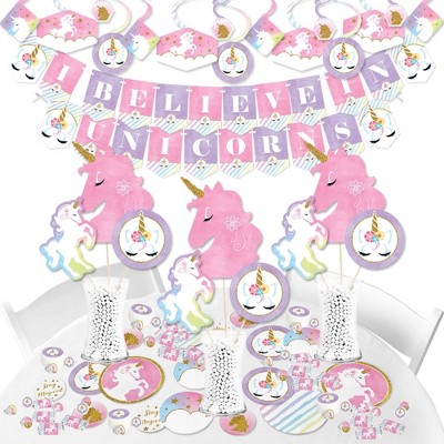 Big Dot of Happiness Rainbow Unicorn - Magical Unicorn Baby Shower or Birthday Party Supplies - Banner Decoration Kit - Fundle Bundle