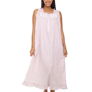 ADR Women's Cotton Nightgown, Sleeveless Lace Trim Button Up Long Vintage Night Dress Gown - 1 of 4