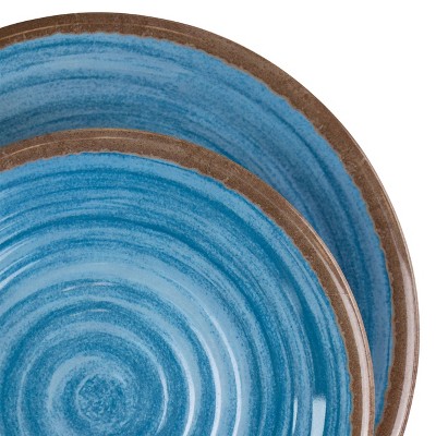 Rippled Tides Blue and Brown Melamine 12-Piece Dinnerware Set