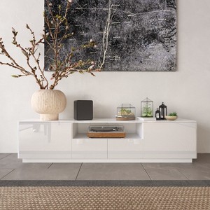 FUFU&GAGA High Gloss Finish TV Stand with Drawer Bottom Light Strip Entertainment Centre White - 1 of 4
