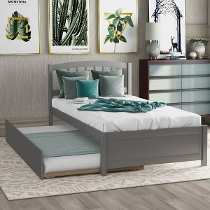 ALEXOUN Solid Wood Twin Size Platform Bed Frame with Trundle and Headboard, No Box Spring Needed,for Teens Boys Girls Bedroom,Room - 1 of 4
