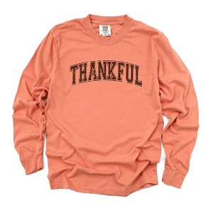 Simply Sage Market Women's Thankful Varsity Long Sleeve Garment Dyed Tee - 1 of 3