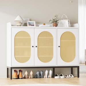 Shoe Cabinet with 3 Rattan Doors, with Adjustable Shelves, 7-Tier Shoe Storage Cabinet for Entryway, Hallway, Living Room - 1 of 4