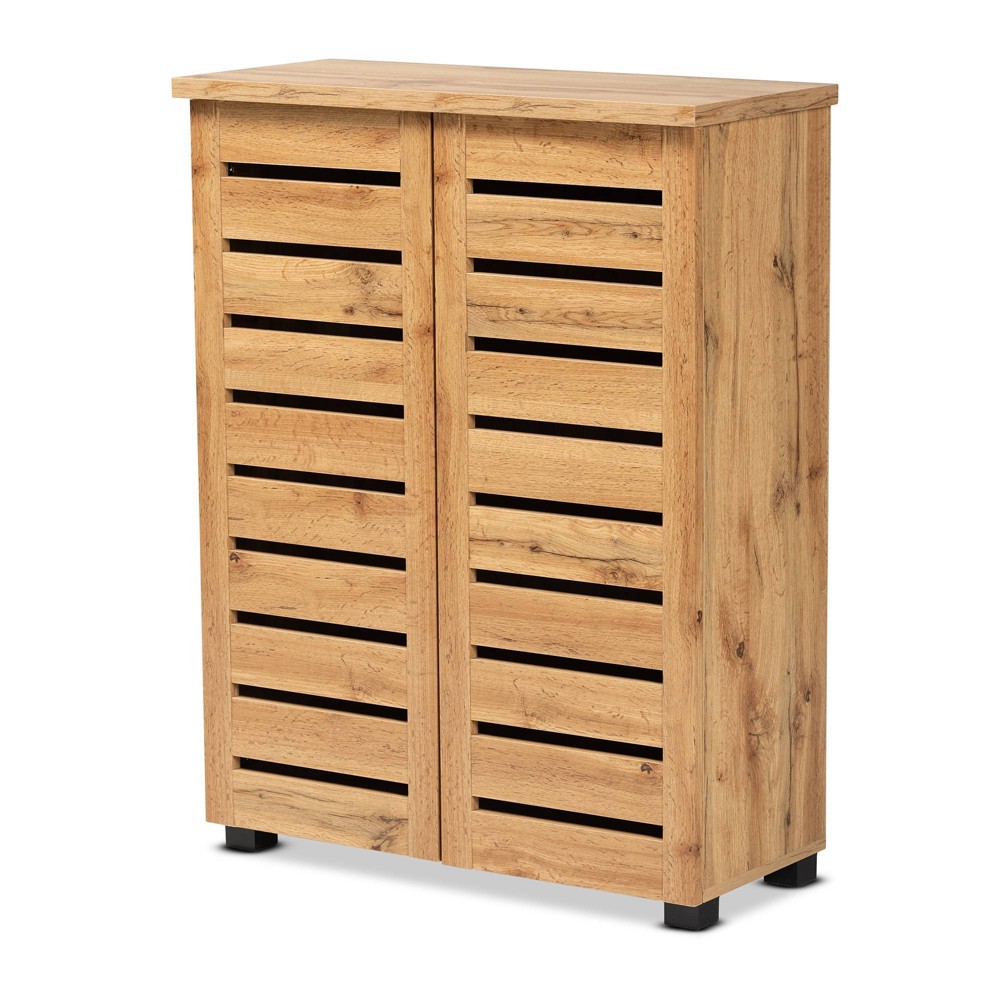 Adalwin Wood 2 Door Cabinet Oak Brown - Baxton Studio: Entryway Shoe Organizer, 5 Shelves