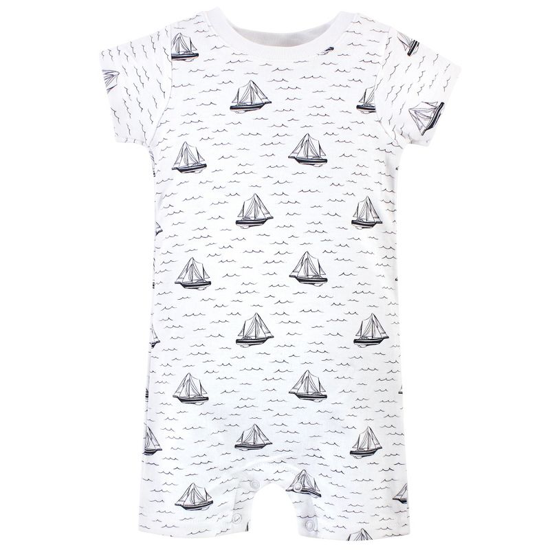 Hudson Baby Infant Boy Cotton Rompers 3pk, Sail The Sea, 5 of 6