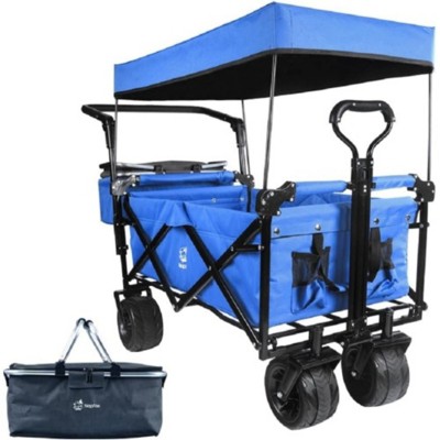 FURNIinspire Outdoor Serving Carts Collapsible Wagon 140L Wagons Carts Foldable with Removable Canopy Foldable Wagon, Blue, 35.4"*19.7"*44.5"