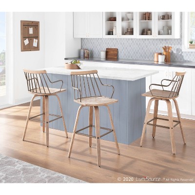 Preston White Washed Wood and Metal Swivel Counter Stool