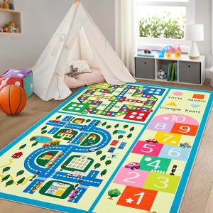 Machine Washable Kids Play Mat Cute Math Rug with Non-Slip Backing Educational Low Pile Floor Carpet for Children Nursery Playroom Toddler Room - 1 of 4