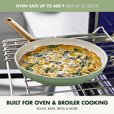 Sage Green 10-Piece Ceramic Nonstick Cookware Set with Gold Handles