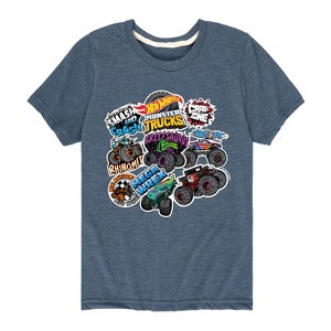Boys' - Hot Wheels - Monster Truck Stickers Short Sleeve Graphic T-Shirt - 1 of 4