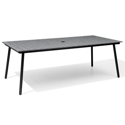 Crestlive Products Outdoor Dining Table Patio Dining Table with Wooden-Like Top and Aluminum Frame, Rectangular Table with Umbrella Hole