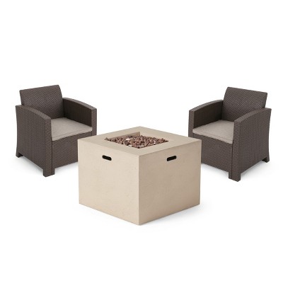 Christopher Knight Home Farragut Outdoor 3 Piece Polypropylene Club Chair and Fire Pit Set