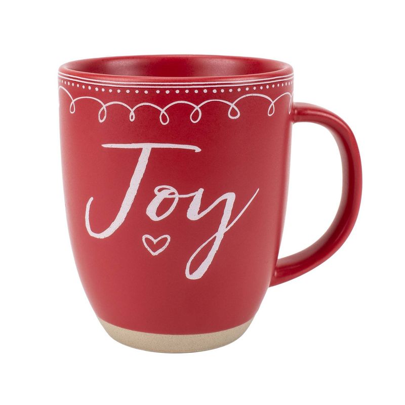 Elanze Designs Joy Raw Clay Bottom Red 16 ounce Ceramic Christmas Coffee Mug, 1 of 6