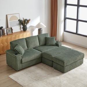 KWPZQEB 84'' Modern Sofa, Comfy Cloud Couch with 2 Ottoman & 2 Pillows, Deep Seat Corduroy 3 Seat Sofa for Living Room - 1 of 4