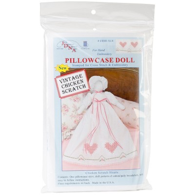 Jack Dempsey Stamped White Pillowcase Doll Kit-Chicken Scratch Hearts