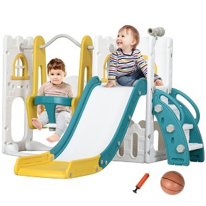 Resenkos Baby Indoor Slide, 6 in 1 Toddler Slide and Swing Set, Toddler Playground for Ages 1-3 Years, Yellow - 1 of 4