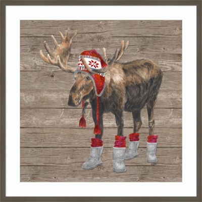 Warm in the Wilderness Moose Framed Graphic Art Print in Svelte Clay Grey