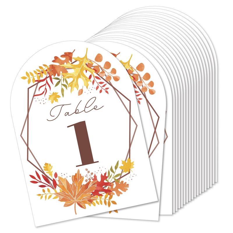 Big Dot of Happiness Fall Foliage Bride - Autumn Leaves Bridal Shower and Wedding Party Double-Sided 5 x 7 inches Cards - Table Numbers - 1-20, 1 of 9