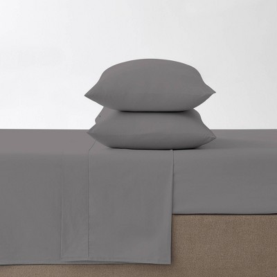 Queen Light Gray Cotton Percale Sheet Set with Pillowcases